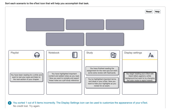 Sort each scenario to the etext icon