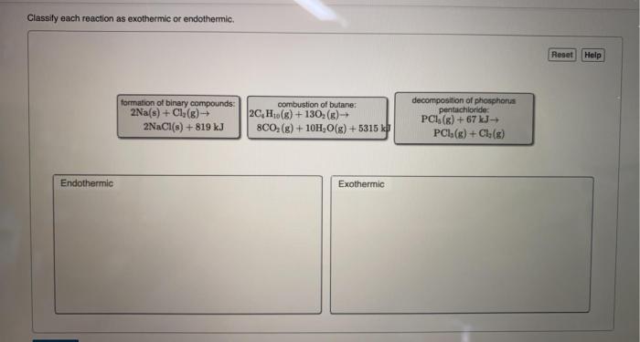 Endothermic exothermic classify asap