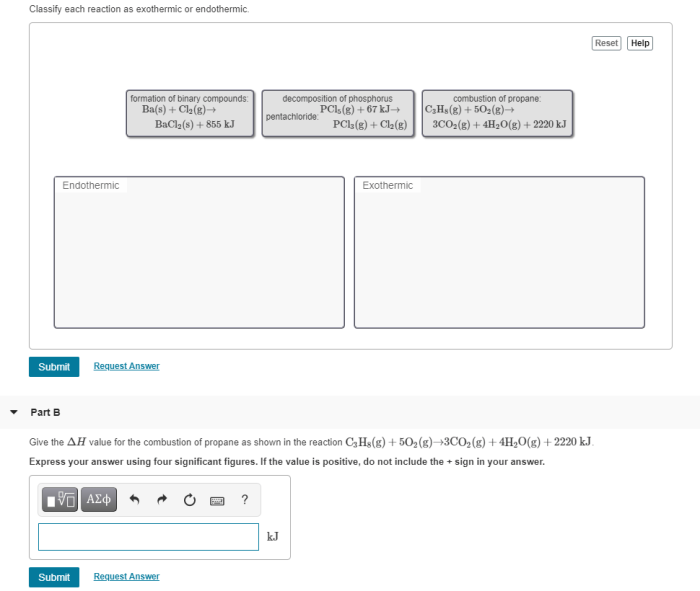 Classify each reaction as endothermic or exothermic